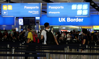 UK Border control is seen in Terminal 2 at Heathrow Airport in London, Britain, July 30, 2017.