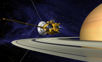 An artist's conception of Cassini Saturn Orbit insertion