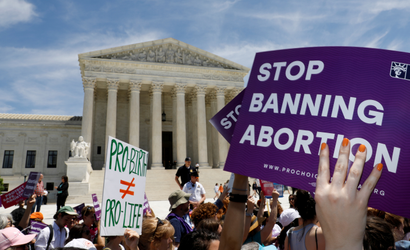 Abortion rights activists outside the Supreme Court