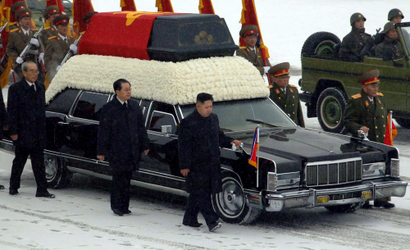 North Korean leader Kim Jong-un walks at the front of his father Kim Jong-il's funeral cortege in 2011.