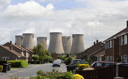 Coal-fired power station chimneys, UK.