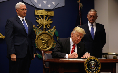 US president Donald Trump signs an executive order barring immigration from seven Muslim-majority countries.