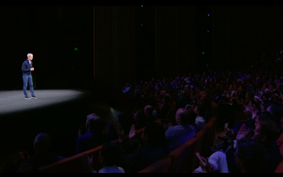 Tim Cook on stage at the Apple Special Event