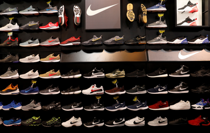Nike shoes are seen displayed at a sporting goods store in New York.