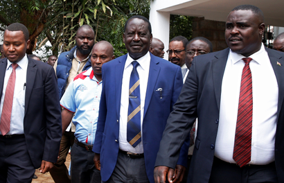Kenyan opposition leader of the National Super Alliance (NASA) coalition Raila Odinga leaves after a meeting with opposition politicians at the Wiper Party headquarters in Nairobi, Kenya October 31, 2017.