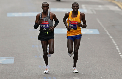 The London Marathon's first and second place winners, Eliud Kipchoge and Stanley Biwott, both from Kenya.