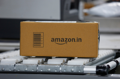 A shipment moves on a conveyor belt at an Amazon Fulfillment Centre (BLR7) on the outskirts of Bengaluru