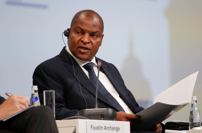 Faustin Archange Touadera, President of the Central African Republic sits on a panel.