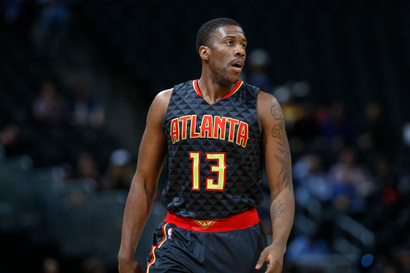 FILE--In this Jan. 25, 2016, file photo Atlanta Hawks guard Lamar Patterson stand on the court in the second half of an NBA basketball game in Denver. Australian National Basketball League Brisbane Bullets recruit Lamar Patterson was briefly detained after landing in Brisbane on Thursday, Nov. 1, 2018, with his dog, Kobe. (AP Photo/David Zalubowski, File)