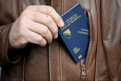 Bosnia's biometric passport outside a police station in central Bosnian town of Zenica