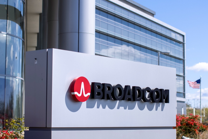 The Broadcom Limited company logo is shown outside one of their office complexes.