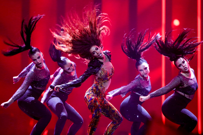 Eleni Foureira representing Cyprus with "Fuego" at the 2018 Eurovision Song Contest