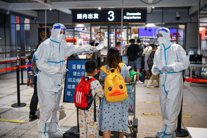 Travellers and pandemic workers in Hainan, China.