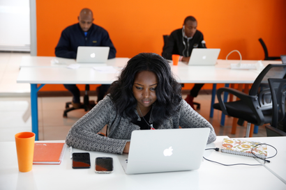 An employee of tech start-up Sendy, which offers online logistics services, works on her computer at their office in Nairobi