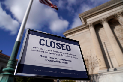 A sign declares the National Archive is closed due to a partial federal government shutdown in Washington, U.S., December 22, 2018.