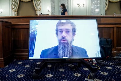 CEO of Twitter Jack Dorsey gives his opening statement remotely during the Senate Commerce, Science, and Transportation Committee