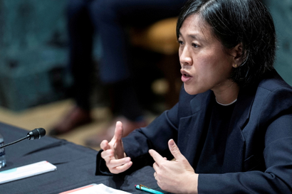 US trade representative Katherine Tai testifies at a Senate subcommittee hearing in April 2021.
