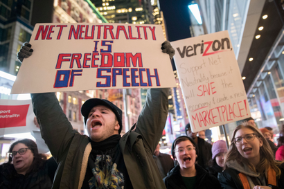 Net neutrality supports rally in New York, Dec. 7, 2017.