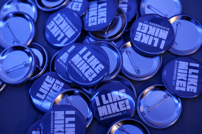Campaign buttons for Democratic presidential candidate and billionaire Michael Bloomberg.