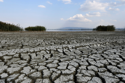 A dried-out part of Lake Koronia, Greece,