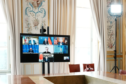 A general view of the video screen of G7 leaders during a video-conference.