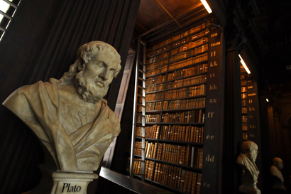 A bust of Plato is seen in the Long Room of the old library that houses 200,000 of Trinity College's oldest books in Dublin