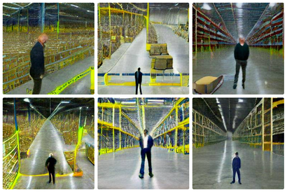 Jeff Bezos standing in Amazon fulfillment center.
