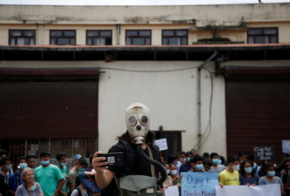Protestors against air pollution in 2018 in Nepal, the country with the worst air quality in the world.