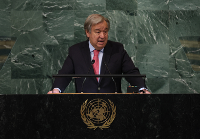 Antonio Guterres, the secretary-general of the United Nations, addresses the General Assembly.