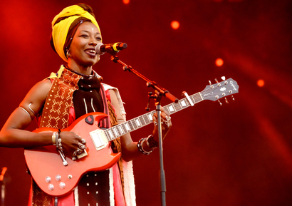 Malian singer-songwriter and actress Fatoumata Diawara performing on stage