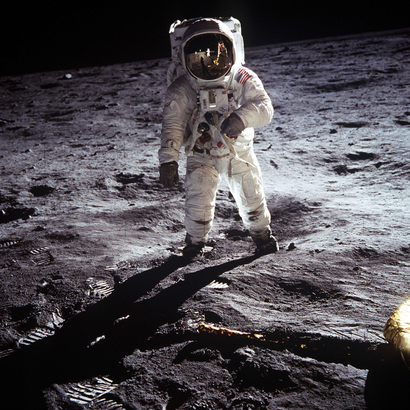 This NASA file image shows Apollo 11 U.S. astronaut Buzz Aldrin standing on the Moon, next to the Lunar Module "Eagle" (R), July 20, 1969. Apollo 11 was launched forty years ago today on July 16, 1969, and carried astronauts Neil Armstrong, who was the Mission Commander and the first man to step on the Moon, Aldrin, who was the Lunar Module Pilot, and Michael Collins, who was the Command Module pilot. Armstrong took this photograph. REUTERS/Neil Armstrong-NASA/Handout