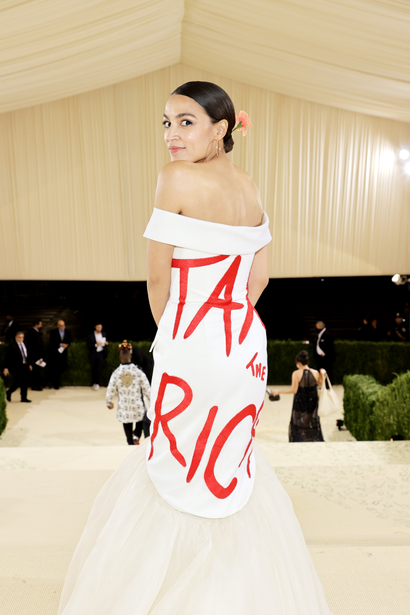 Alexandria Ocasio-Cortez's "tax the rich" dress at the Met Gala.