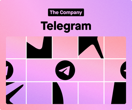 Paper plane imagery on a pink and purple background with a header that says The Company: Telegram