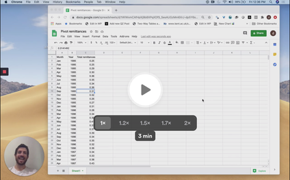 Screenshot of video message about pivot tables