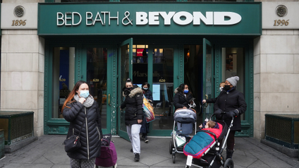 People walk out of a Bed Bath &amp; Beyond amid the coronavirus disease (COVID-19) pandemic in the Manhattan borough of New York City, New York, U.S., January 27, 2021.