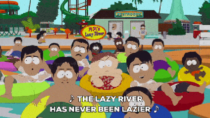"South Park" characters float on a lazy river.