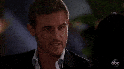 An animated gif of one of the men from ABC's The Bachelor saying, what?