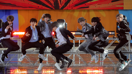 K-Pop band BTS performs on ABC&#039;s &quot;Good Morning America&quot; show in New York in 2019.