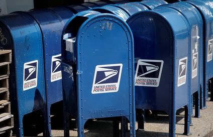 United States Postal Service (USPS) mailboxes are seen stored outside a USPS post office facility in the Bronx New York