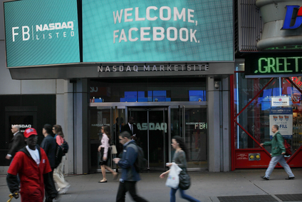 A sign outside of the Nasdaq Marketsite in Times Square welcomes Facebook which is set to debut on the Nasdaq Stock Market today on May 18, 2012 in New York, United States. The social network site is set to begin trading at roughly 11:00 a.m. ET and on Thursday priced 421 million shares at $38 each.