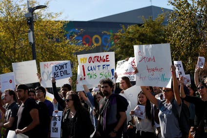 People participate in The Google Walkout in November 2018, to protest the company’s handling of sexual harassment complaints and other forms of biases.