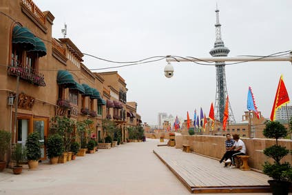 Uyghur detentions: Security camera in Old City, Kashgar, Xinjiang