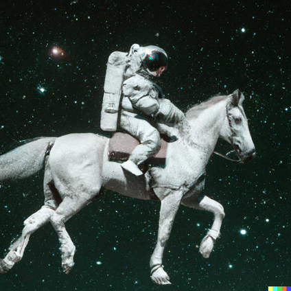 DALL-E 2&#039;s interpretation of the prompt: An astronaut riding a horse. It&#039;s...an astronaut riding a white horse through space. It&#039;s beautiful.