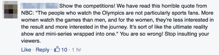 NBC Olympics Facebook comment.