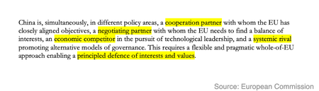 An excerpt from the EU&#039;s 2019 &quot;Strategic Outlook&quot; on China
