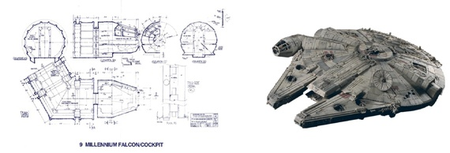 Millenium Falcon model and drawings