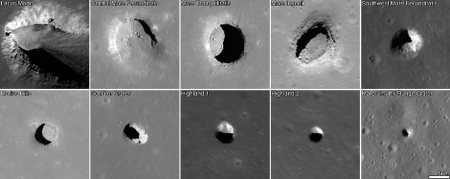 Graphic showing different moon pits and craters