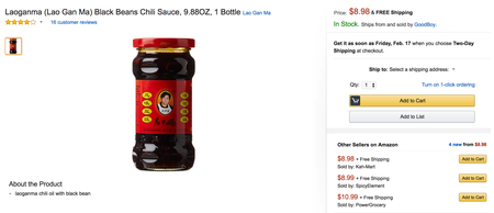 The Lao Gan Ma sauce sold on Amazon.