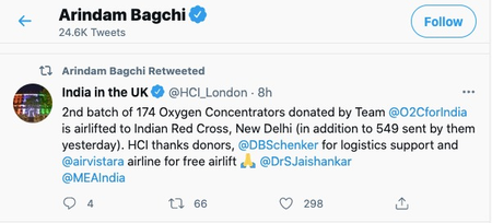 Tweet showing aid from the UK..