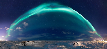 A panoramic of the aurora borealis in Iceland